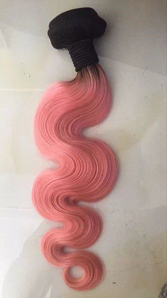 re-Colored Non-Remy Hair Extension Human Hair Weave 3 Pieces Rose Pink Ombre Hair Color Malaysian Straight Bundles