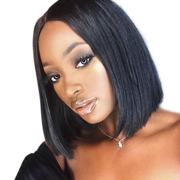 Short Lace Front Human Hair Wigs Brazilian Bob Wig with Pre Plucked Hairline Lace Wig For Black Women Remy Hair Natural Color