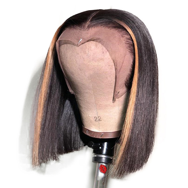 Ombre highlight Color lace Front Wigs Pre Plucked Straight Remy Hair Brazilian Full Lace Human Hair Wigs With Baby Hair