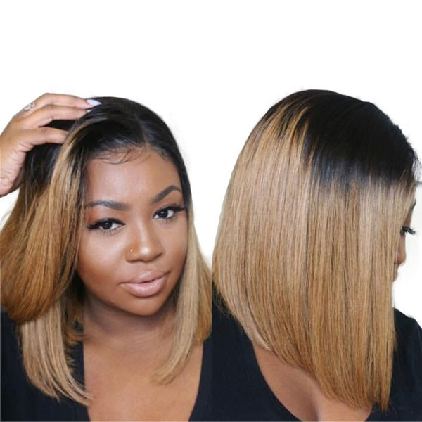 1B/27 Ombre Glueless Full Lace Short Bob Wigs Straight Brazilian Human Remy Hair Wigs For Black Women Lace Front Wig Baby Hair