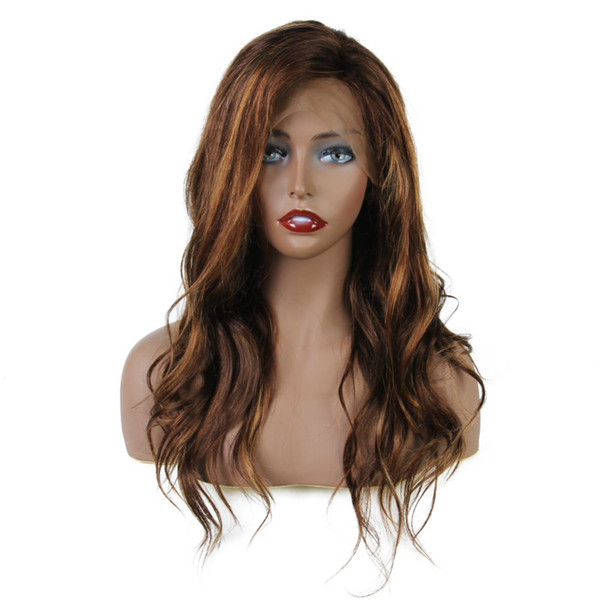 Highlight Color Lace Front Human Hair Wigs With Baby Hair Wavy Brazilian Remy Hair #4/#16 Lace Front Wigs Pre-Plucked Hairline