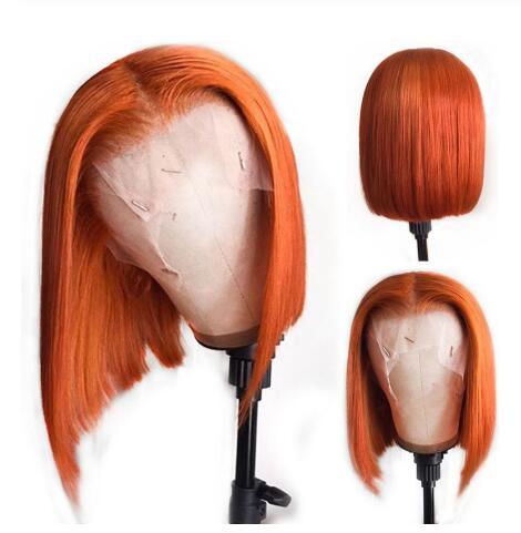 Full Lace Human Hair Orange Colored Short Bob Wigs For Women Brazilian Straight Hair Lace Front Human Hair Wigs