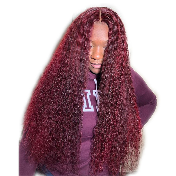 Burgundy Lace Front Wig With Baby Hair 99J Curly Brazilian Remy Full Lace Human Hair Wig