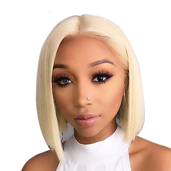 613 Short Bob Full Lace Wig 8 - 14 inch Brazilian Remy Straight 13x6 Blonde Lace Front Human Hair Wig for Black Women