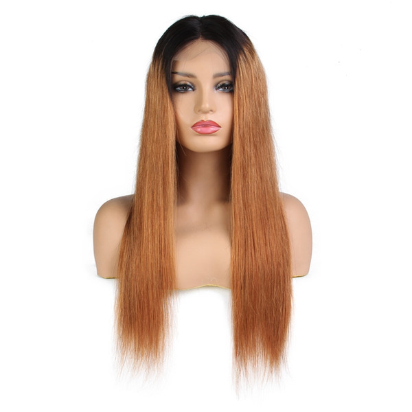 LIN MAN Lace Front Human Hair Wigs Middle Part Glueless Lace Wigs Brazilian Remy Hair Ombre Color Hair Wigs