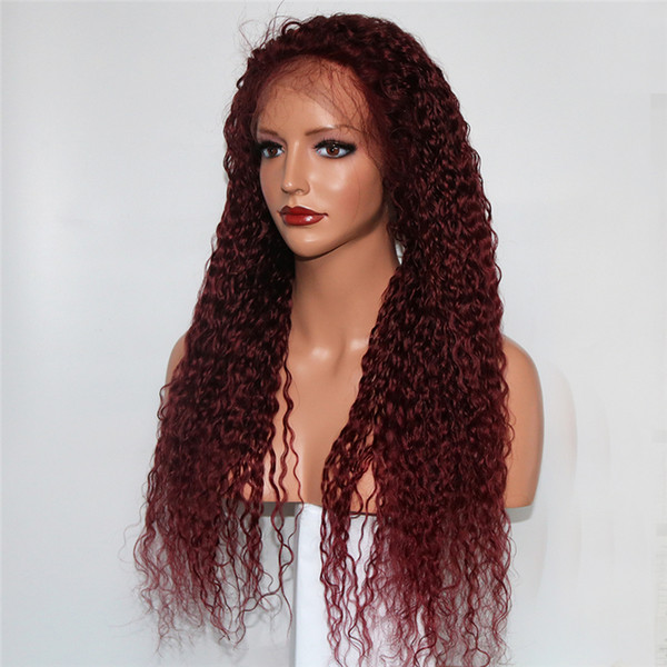 Burgundy Curly Deep Part Lace Front Human Hair Wigs For Black Women 99J Brazilian Remy Hair Wigs Pre Plucked