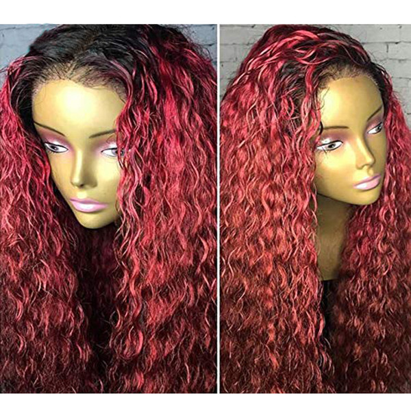 Ombre Burgundy Lace Front Wig Human Hair Ombre 1B 99j Curly Brazilian Wigs With Baby Hair Pre-Plucked