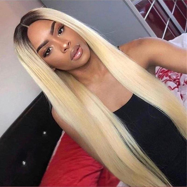 1B 613 Blonde Ombre Remy Brazilian Straight Full Lace Wig Pre Plucked Lace Front Human Hair Wigs for Black Women