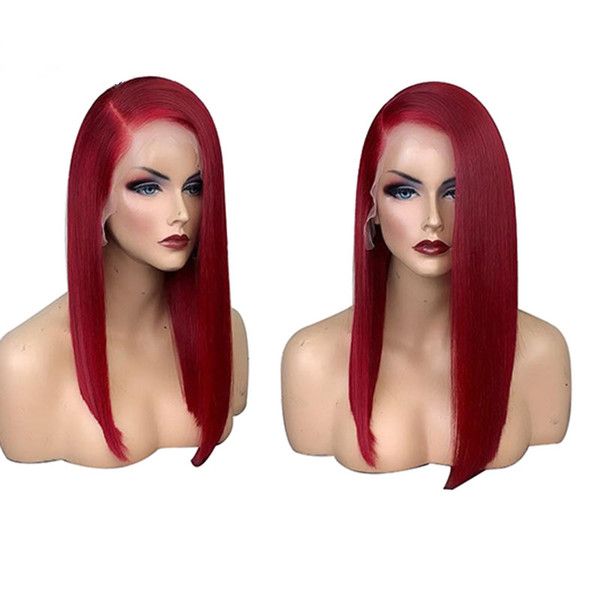 Red Color Brazilian Remy Hair Lace Front Human Hair Wigs with Baby Hair Pre-Plucked side Parting Silky Straight Full Lace Wig