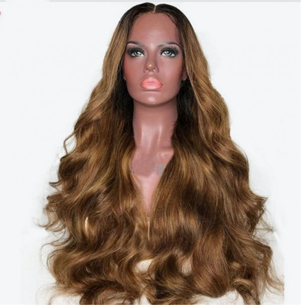 Front Lace Wigs Remy Wave Ombre Brown Color Human Hair Wigs with Baby Hair For Black Women