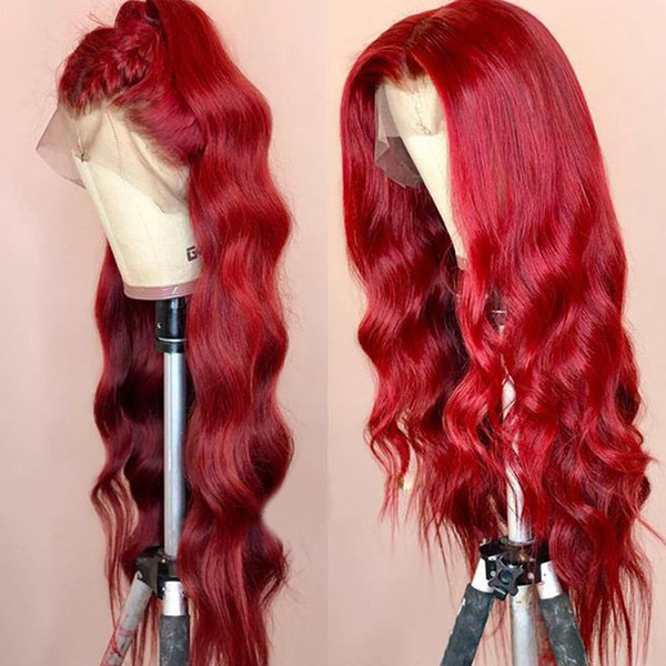 Wavy Colored Lace Front Human Hair Wigs PrePlucked Full Frontal Red Remy Brazilian Wig For Black Women