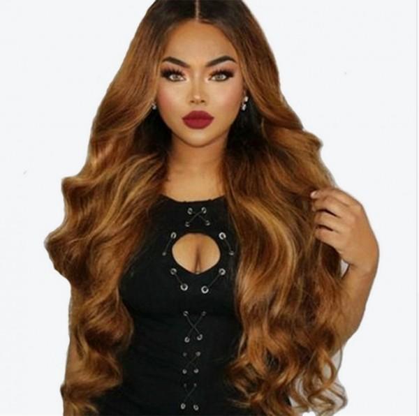 Front Lace Wigs Remy Wave Ombre Brown Color Human Hair Wigs with Baby Hair Pre Plucked Hairline