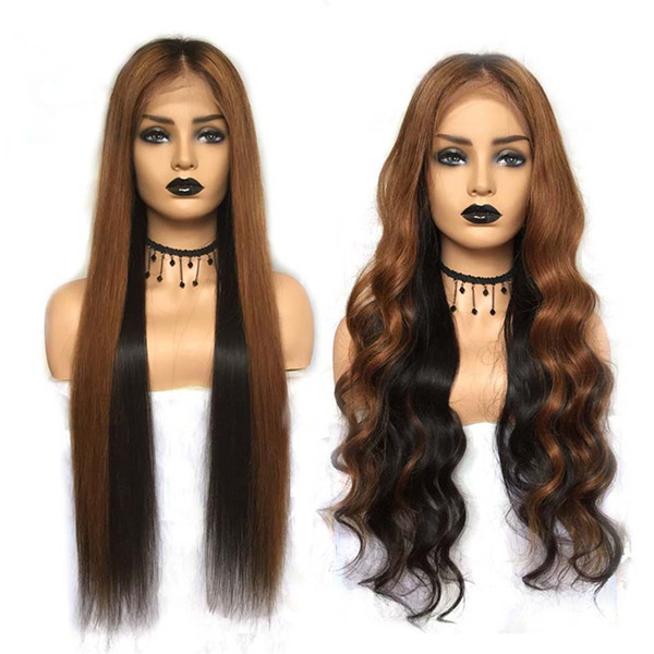 Body Wave Lace Front Human Hair Wigs Pre-plucked Ombre Full Lace Wigs Silk Straight Remy Hair Lace Wigs 1b #33 Highlight