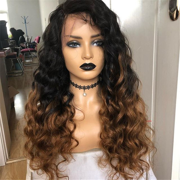 LINMAN Full Lace Wig With Baby Hair Ombre Human Hair Wig Pre Plucked Remy Glueless Lace Front Human Hair Wigs