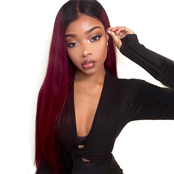 Brazilian 1B99J Purple Red Ombre 360 Lace Frontal Wig Pre Plucked Straight Burgundy Colored Full Lace Human Hair Wigs