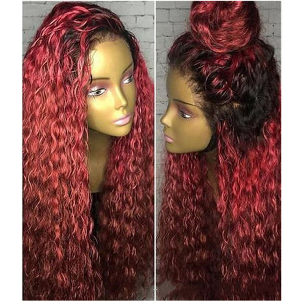 Brazilian Curly Lace Front Human Hair Wigs Remy Hair Ombre 1B/99j Burgundy Full Lace Wigs With Baby Hair