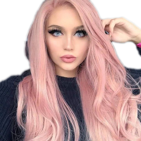 Full Lace Human Hair Wig Pink Color Bleached Knots Brazilian Remy 13*6 Lace Front Human Hair Wigs With Baby Hair