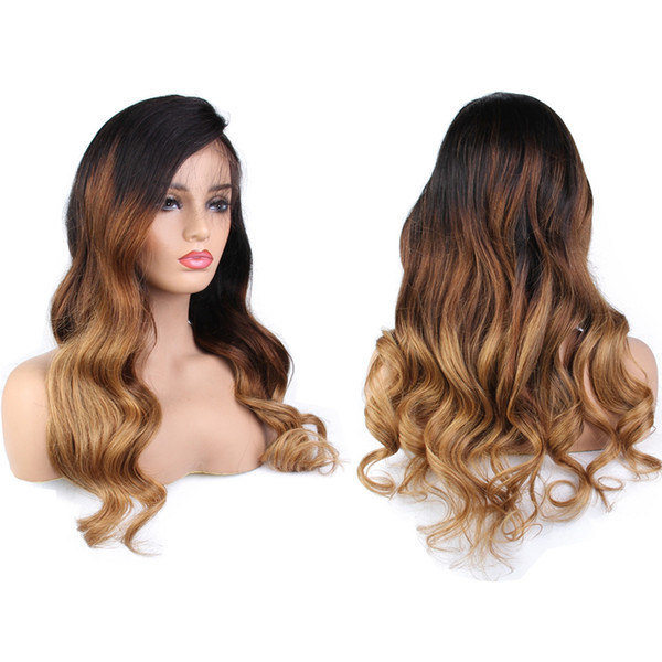 Ombre Color Full Lace Human Hair Wigs Pre Plucked Brazilian Wavy Lace Frontal Wig With Baby Hair Remy Hair