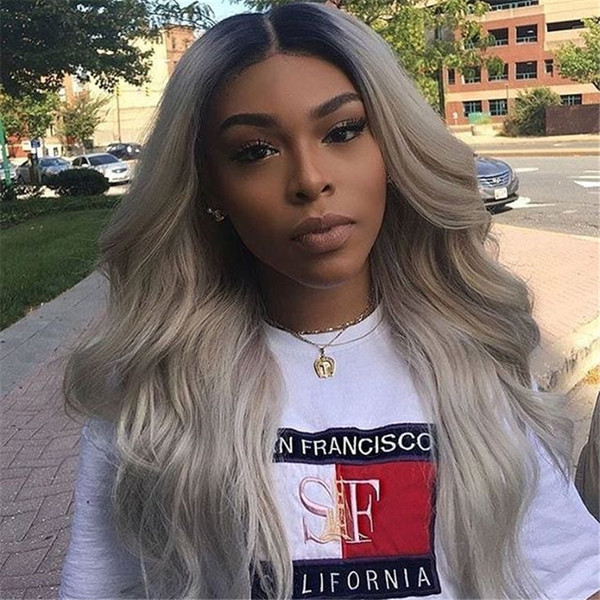 1B/Grey Glueless Lace Front Wig Ombre Remy Brazilian Hair Full Lace Wigs with Baby Hair Pre-Plucked Hairline