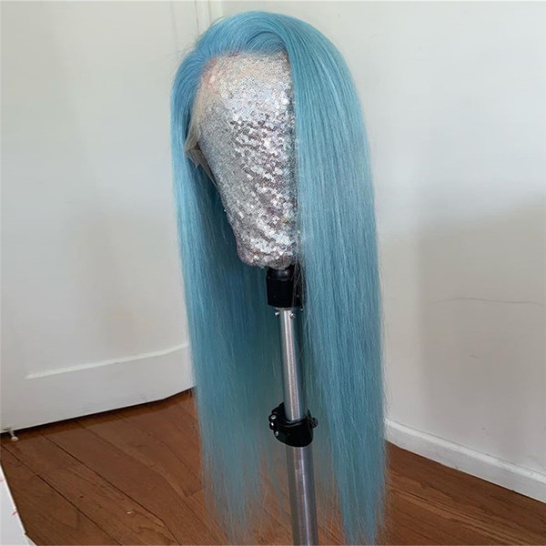 Blue Straight 13X6 Lace Front Wig with Baby Hair Remy Brazilian Full Lace Wigs For Black Women Human Hair