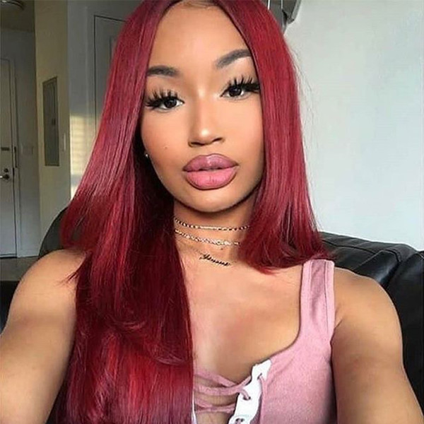 Full Lace Wig Straight Brazilian Remy Human Hair Glueless Pre Plucked Lace Front Wig with Baby Hair for Women #99J Wine Red