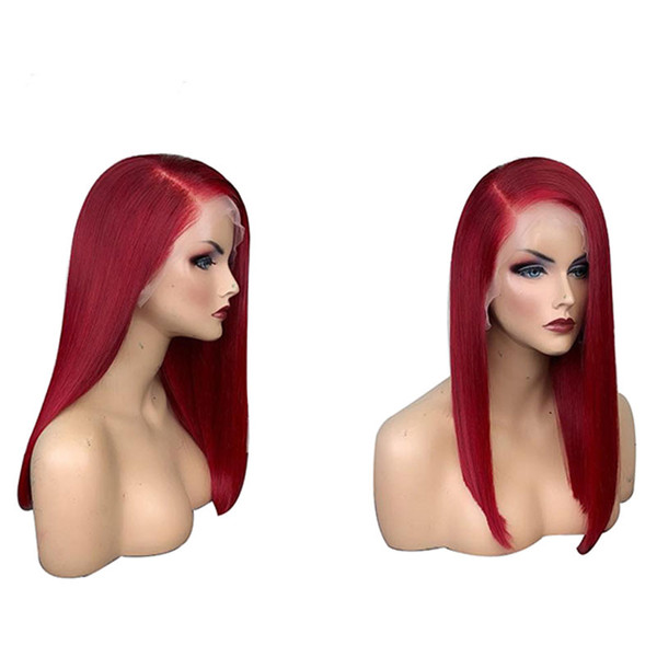 Colored Red Lace Front Human Hair Wig With Baby Hair Preplucked Glueless 13x6 Lace Front Wig Straight Remy Hair