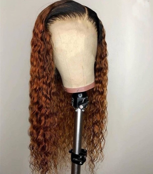 Ombre Deep Part Lace Front Human Hair Wigs With Baby Hair Curly Remy Pre Plucked Brazilian Full Lace Wig Bleached Knots