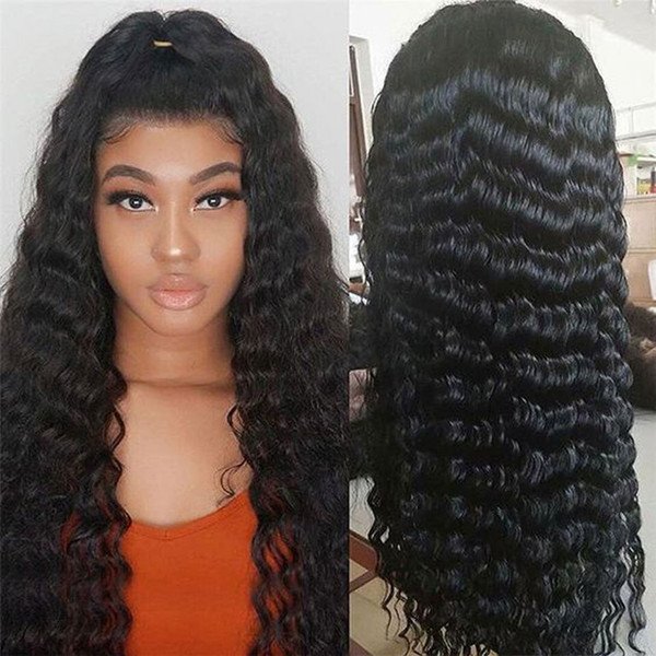 virgin curly human hair wigs for black women deep wave 360 full lace human hair wigs 150% density average large small cap