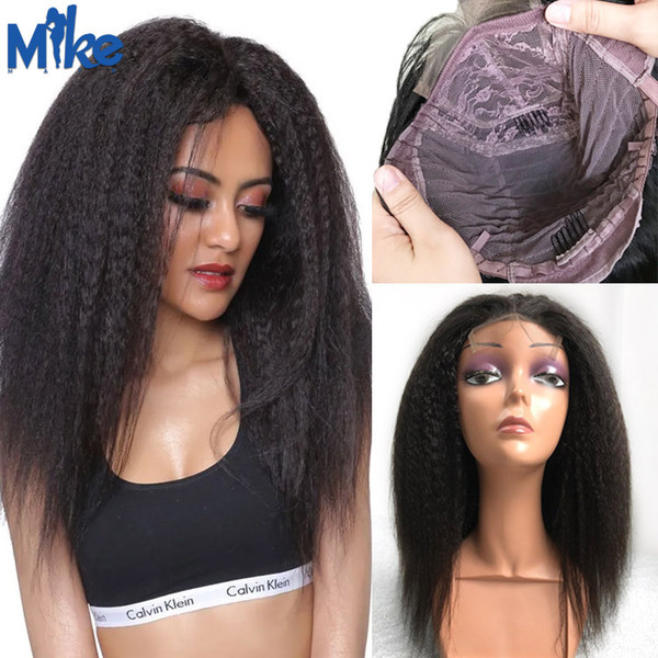 4x4 Lace Closure Human Hair Wigs For Black Women 150% MikeHAIR kinky straight Lace Wig Remy Human Hair Natural Black Closure Wig