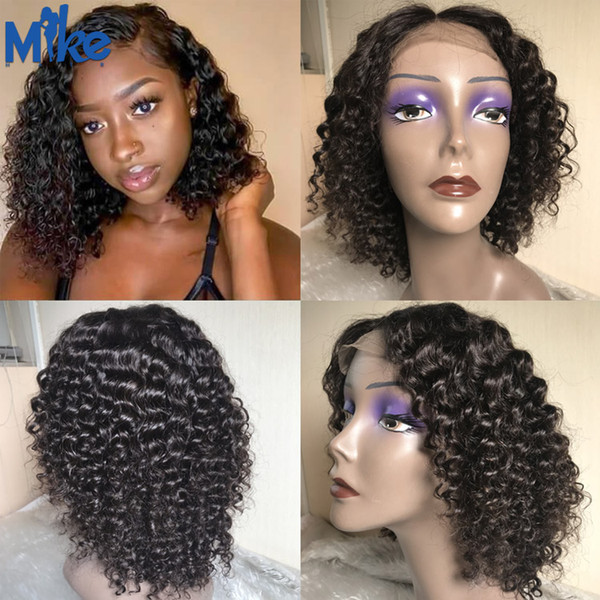 Curly Human Hair Wig Closure Wigs For Black Women MikeHAIR Straight Wavy Short Lace Closure Wig remy 150% density Brazilian 4x4 Closure Wig