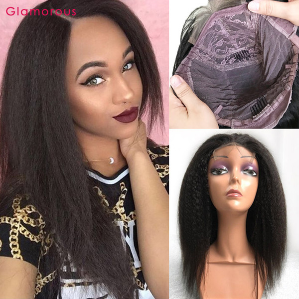 4x4 Lace Closure Wig kinky straight Human Hair Wigs For Black Women Glamorous 150% lace closure Brazilian Hair Wig