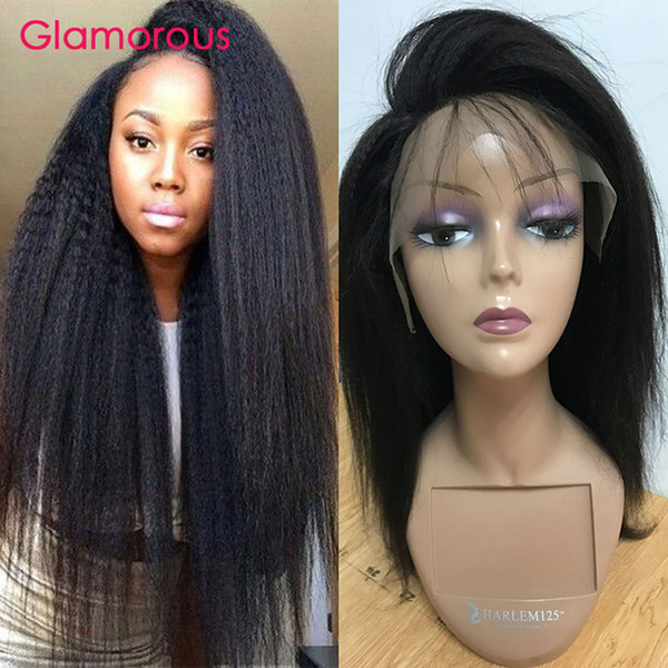 Glamorous Light Yaki Straight Hair Wigs Full Lace Wigs Brazilian Indian Mongolian Cambodian Human Hair Lace Front Wig for Black Women