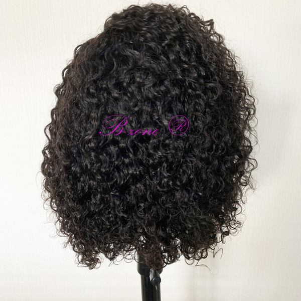 Short Spanish Curly Lace front wig 13*4 Human hair wig natural black