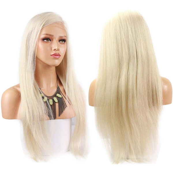 #60 Blonde Color Remy Brazilian Straight Full Lace Wig Long Pre Plucked Glueless Lace Front Human Hair Wigs for Black Women