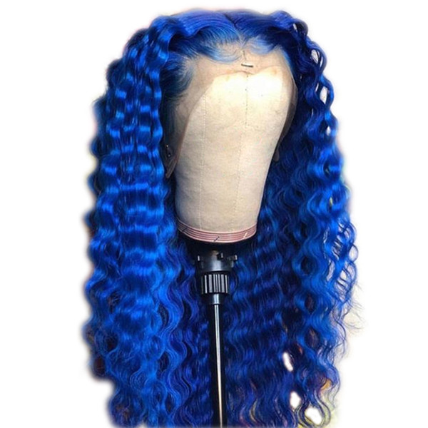 Blue Full Lace Human Hair Wigs For Black Women Pre Plucked Hairline Brazilian Curly Lace Wig With Baby Hair Remy