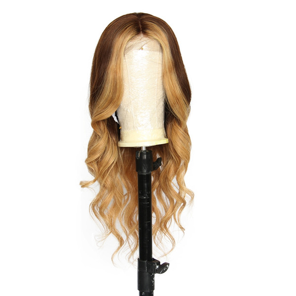 Highlight color Human Hair Lace Front Wigs Ombre Color Brazilian Wavy Remy Two Tone Hair Full Lace Wig with Baby Hair