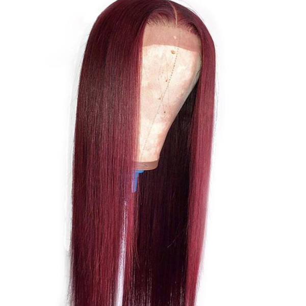 99J Lace Front Human Hair Wigs For Black Women Burgundy Long Straight Brazilian Remy Full Lace Wig