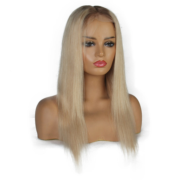 Ombre Platinum Blonde Wigs #8#60 Lace Front Human Hair Wigs For Black Women Brazilian Remy Straight Full Lace Wigs