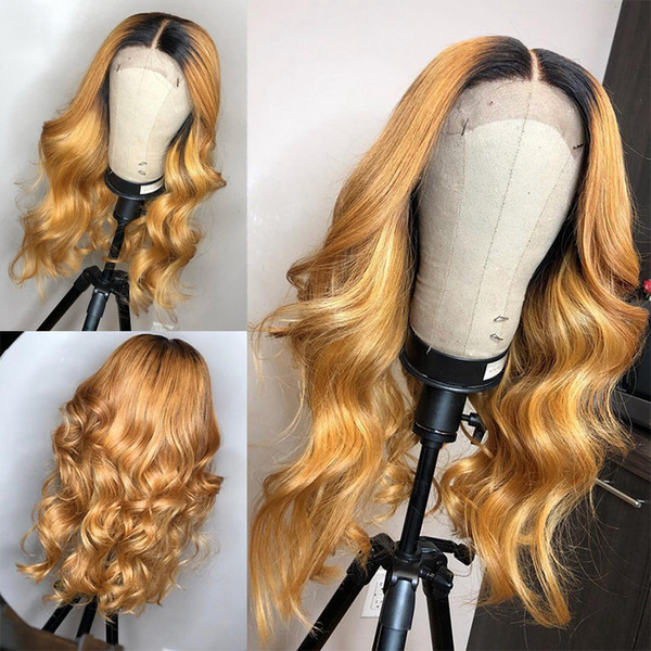 Honey Blonde Human Hair Wig With Baby Hair Preplucked Glueless Lace Front Wig wavy Remy Hair Deep Part Lace wigs