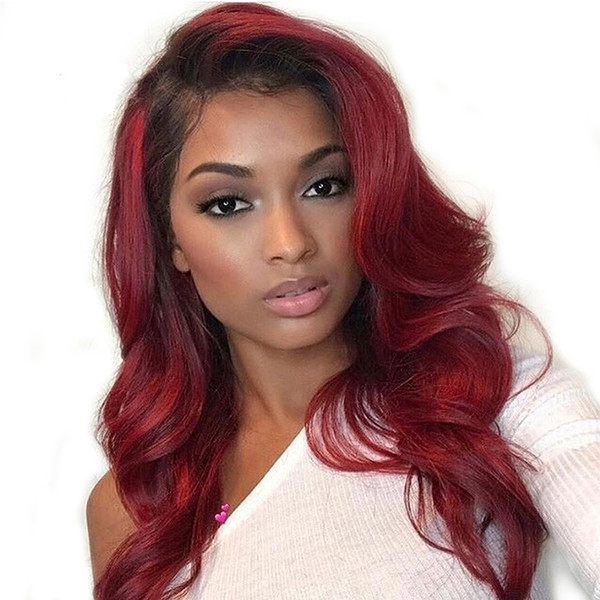 13x6 Lace Front Human Hair Wigs 1B/99J Ombre Burgundy Preplucked Brazilian Body Wave Lace Front Wigs Pre Plucked Remy Hair