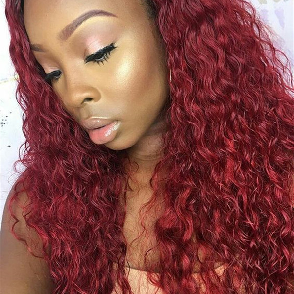 Deep Part Lace Front Human Hair Wigs With Baby Hair Brazilian Curly 99J Burgundy Human Hair Wig