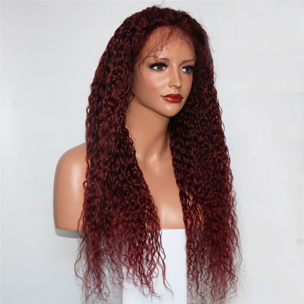 Wine Red 99j Full Lace Human Hair Wigs with Natural Hairline Brazilian Remy Hair Glueless Curly Lace Front Wigs for Women