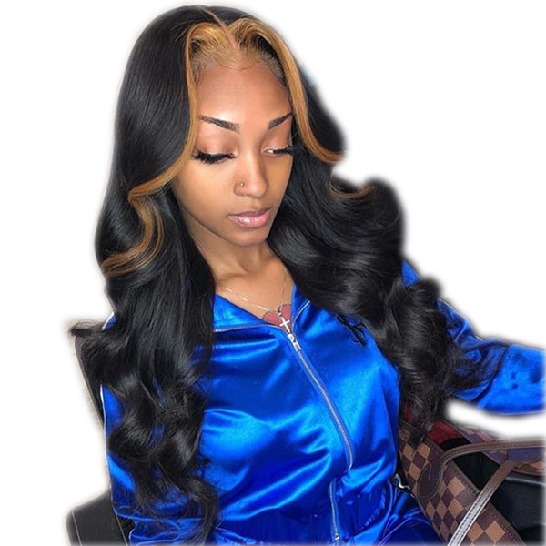 Highlights BodyWave Full Lace Front Human Hair Wigs For Black Women Glueless Brazilian Remy Hair Pre Plucked 13X6 Lace Wig With Baby Hair