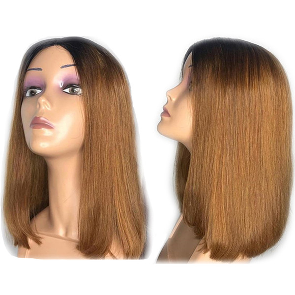 Ombre Color Human Hair Full Lace Wigs Pre Plucked Natural Hairline With Baby Hair Straight Brazilian Remy lace Front Wigs Bleached Knots