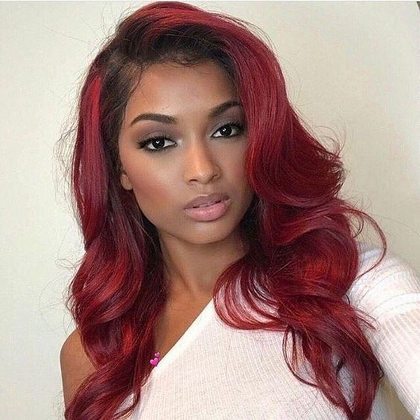 Brazilian Body Wave Full Lace Human Hair Wig #1B/99j Color Ombre Lace Front Human Hair Wigs