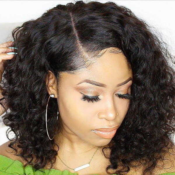 Short Lace Front Human Hair Wigs For Women Brazilian 13x6 Bob Lace Front Wigs Pre Plucked With Baby Hair Curly Natural Black