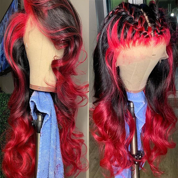 1B Red Highlights Full Lace Front Human Hair Wigs With Baby Hair Brazilian Remy Hair Wig For Black Women