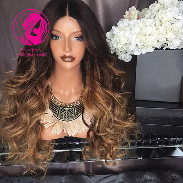 Fantasy Full Lace Human Hair Wigs with Baby Hair Body Wave #1B/4/27 Ombre Color 3 Tone Brazilian Virgin Hair Wig