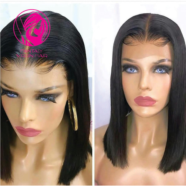 Fantasy Short Bob 13*6 Brazilian Lace Front Human Hair Wigs With Baby Hair #1 color Lace Front Wig Remy Hair Wig Pre Plucked