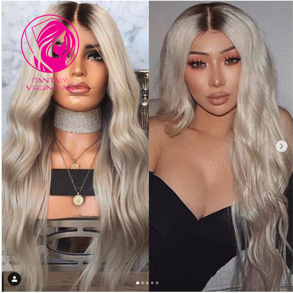 Fantasy Loose Wave 13*4 Lace Front Human Hair Wig Ombre Blonde Dark Roots Pre Plucked Middle Part Remy Hair Transparent Lace Wigs